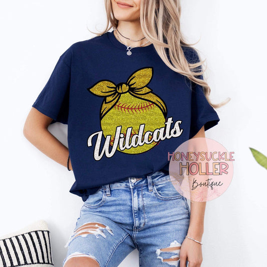 Faux Glitter Wildcats Softball