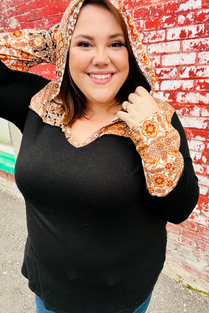 Cozy Up Black & Rust Paisley Print Hacci Knit Hoodie