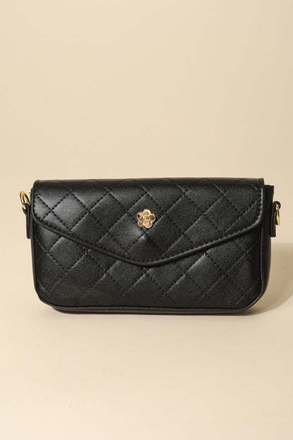 Black Rectangular Quilted Chain Strap Bag with Coin Purse