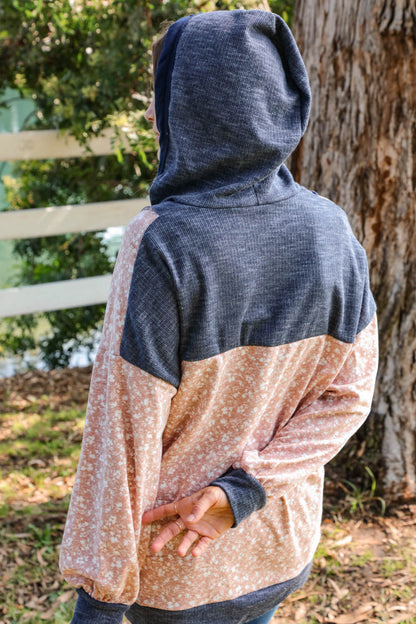 Floral Thermal Bubble Sleeve Hoodie