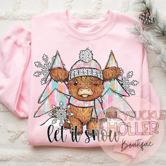 Let It Snow Highland Cow Pink and Aqau Accents