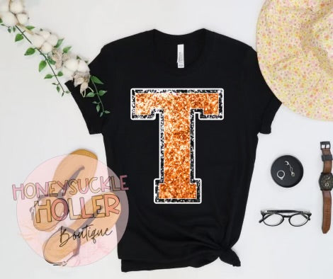 Faux Glitter Orange T Tigers