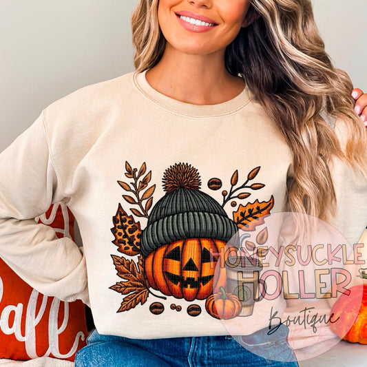 Pom Pom Beanie Jack O Lantern Fall