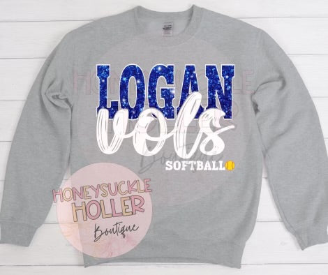 Faux Glitter Logan Vols Softball