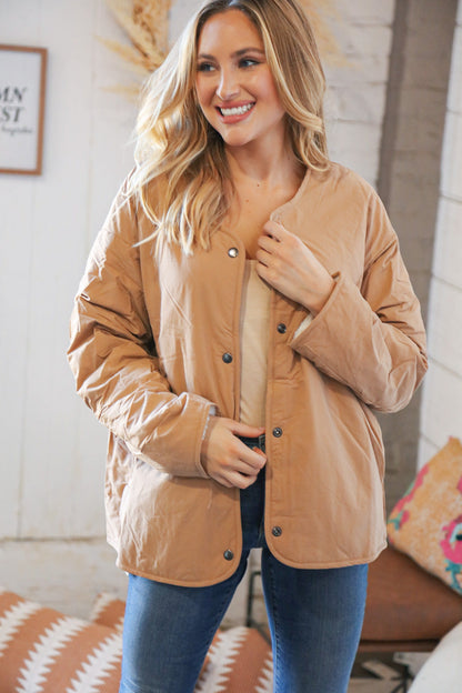 Tan Sherpa Snap Closure Fur/Reversible Lined Jacket