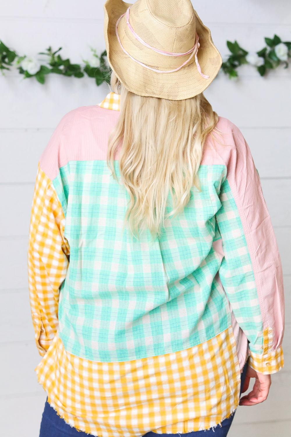 Mint & Pink Cotton Plaid Check Baby Doll Raglan Shirt