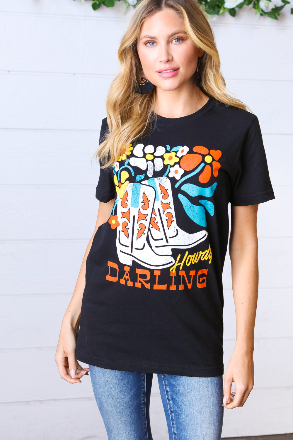 Black Cotton HOWDY DARLING Graphic Tee