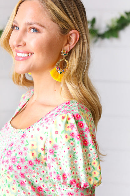 Canary Boho Rhinestone Tassel Gold Drop Earrings