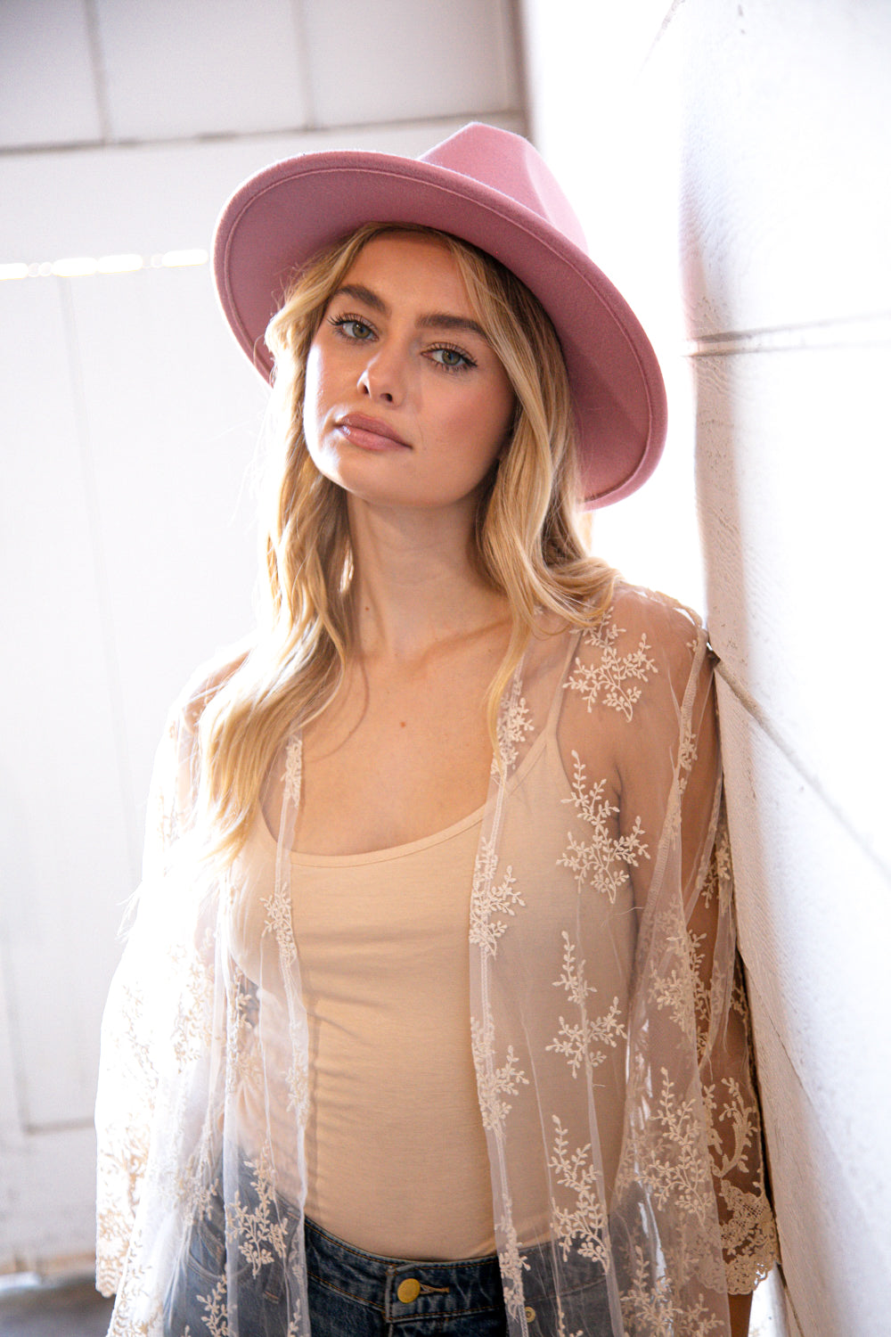 Weekend Vibes Blush Ribbon Fedora Hat