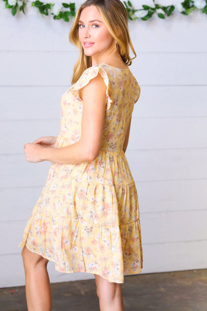 Yellow Floral Button Up Lined Dress