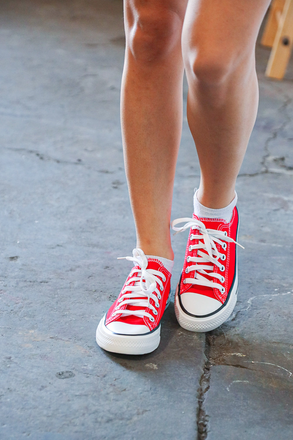 Red Canvas Lace Up Sneakers